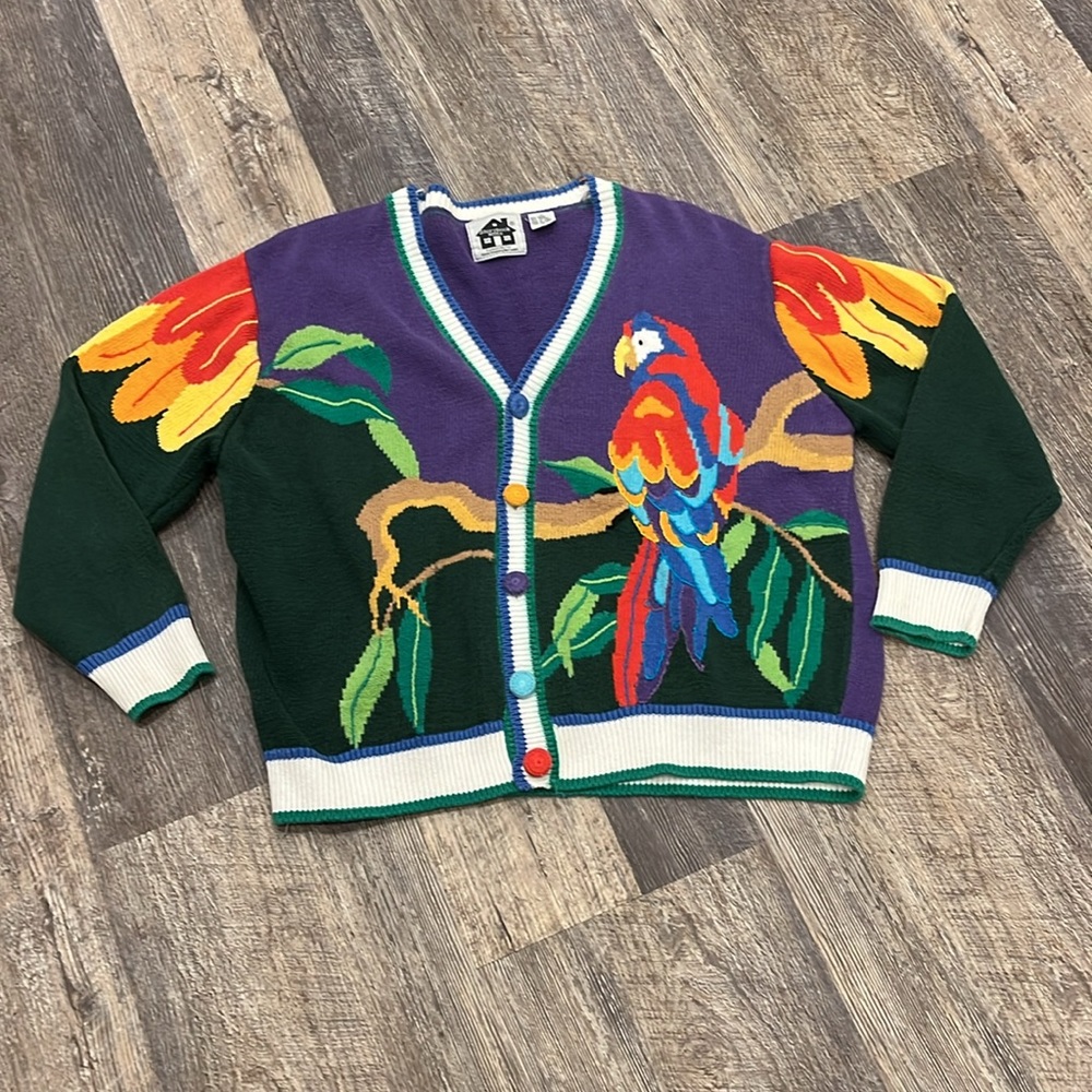Vintage Storybook Knits Y2K Parrot Cardigan Sweater Novelty 1X Cottagecore - Picture 8 of 10